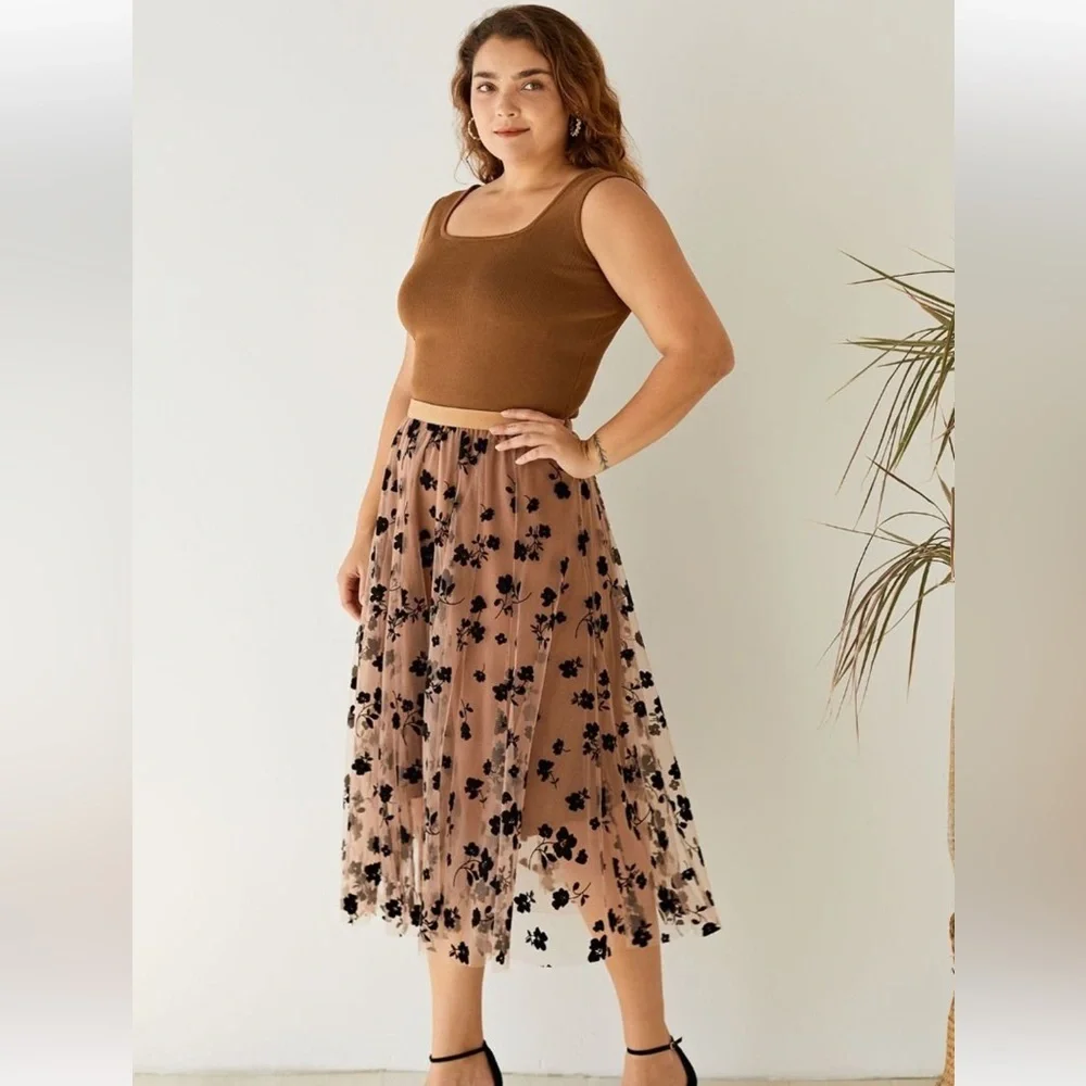 CHICWISH 3D Mesh Tulle Velvet Floral MIDI Skirt Fairycore Whimigoth Size 2XL-3XL - Picture 2 of 16
